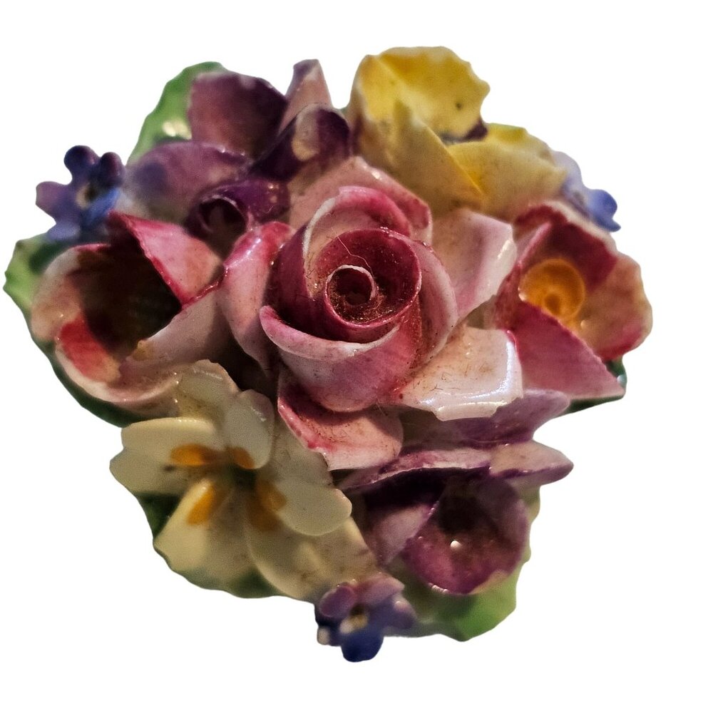 Vintage Crown Staffordshire Handpainted Enamel Flower Brooch Pin 1.5 x 1.5